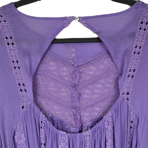 Free People Kiss Kiss Embroidered Purple Amethyst Eyelet Tunic Dress Size Medium - Picture 7 of 15